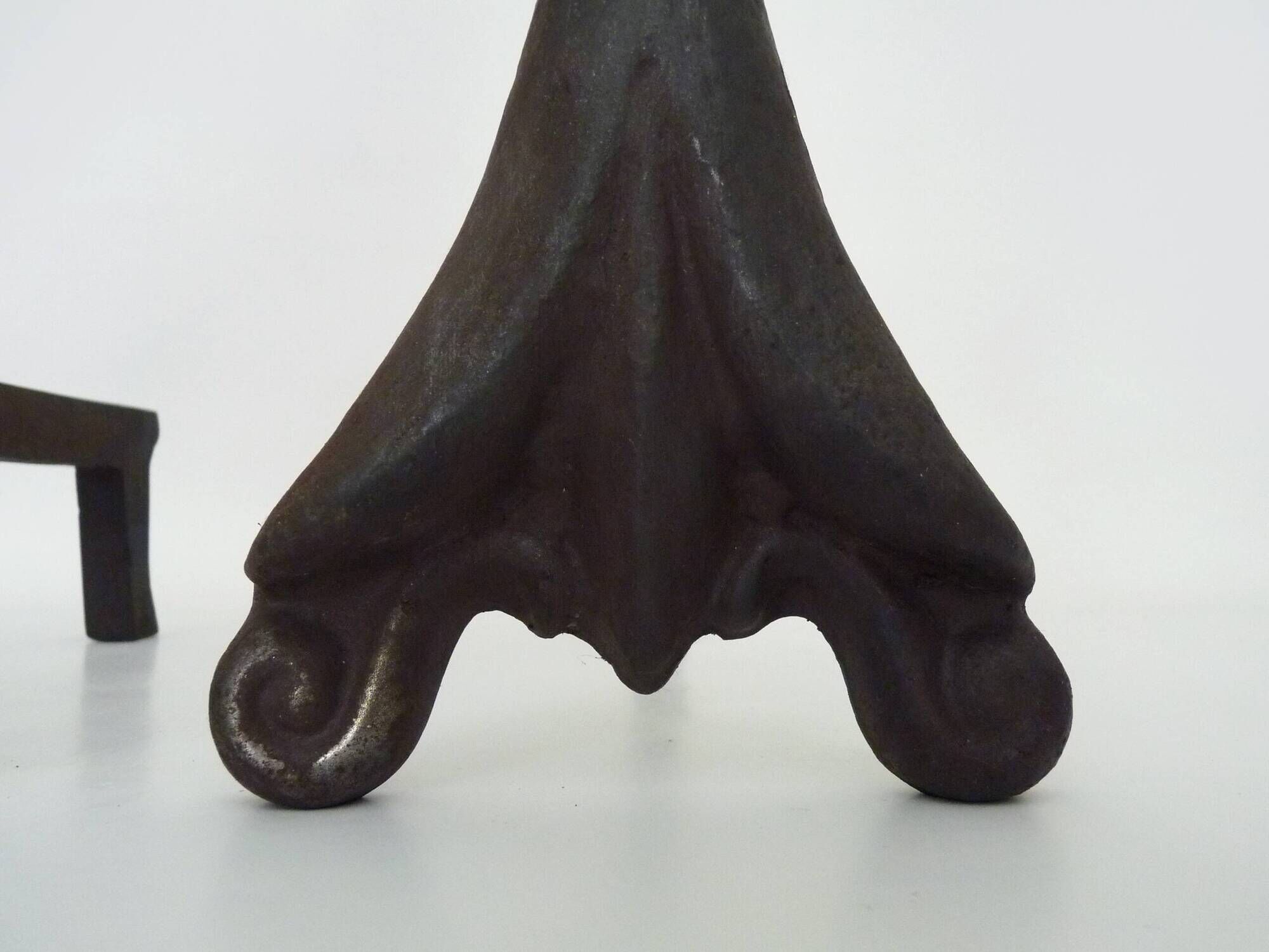 Pair of cast iron fireplace andirons. France, 19th century.