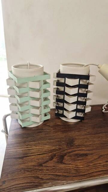 Pair of rare vintage table lamps, sculptural metal design, 1970s, 85 x 20 cm