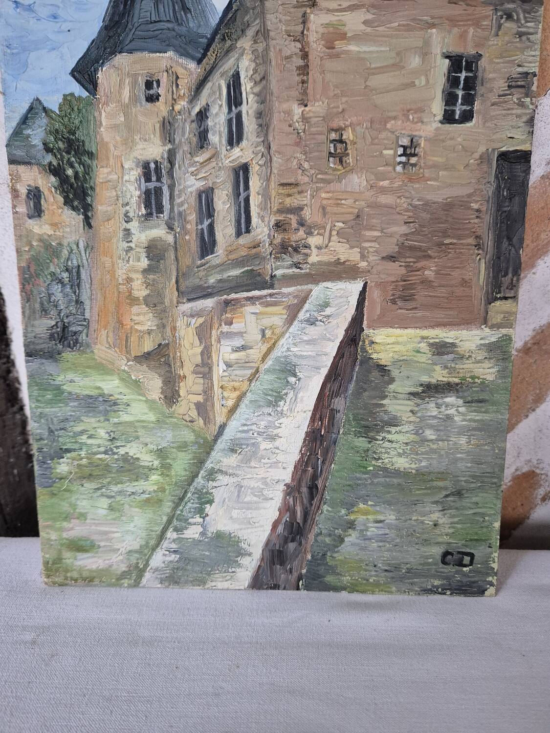 Old oil painting, old house