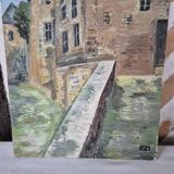 Old oil painting, old house