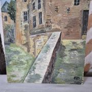 Old oil painting, old house