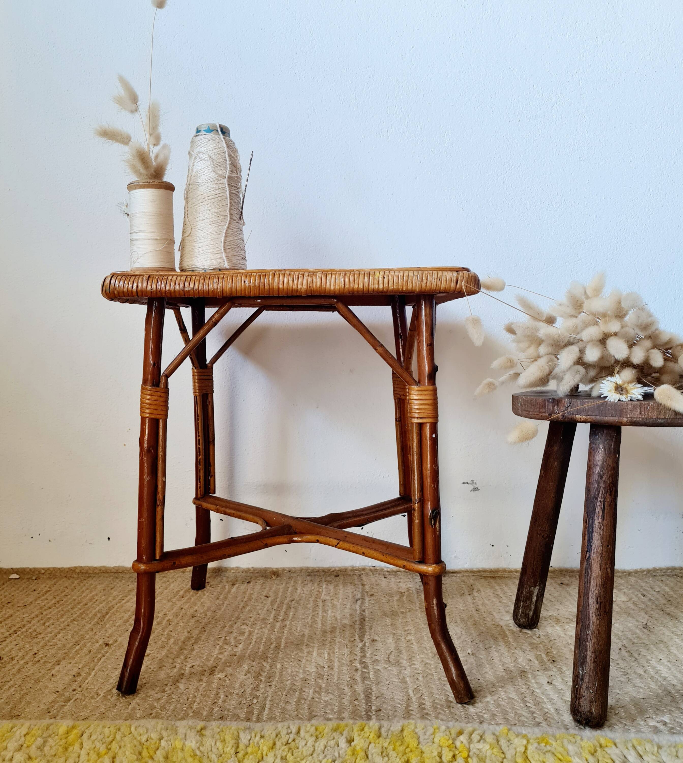 Vintage rattan side table or coffee table – 1960s Riviera style