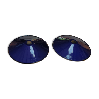 Paire d'abats jour en tôle émaillée bleu outremer