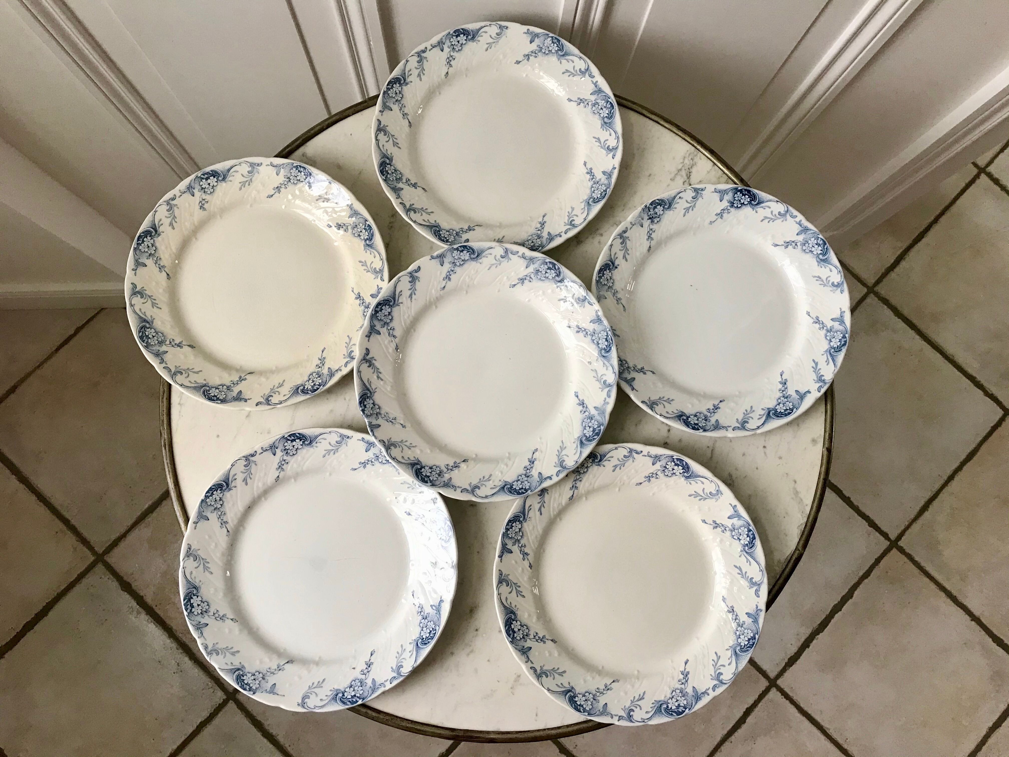 set of 6 dessert plates in K&G Lunéville Ironstone, "Angèle" model, late 19th century