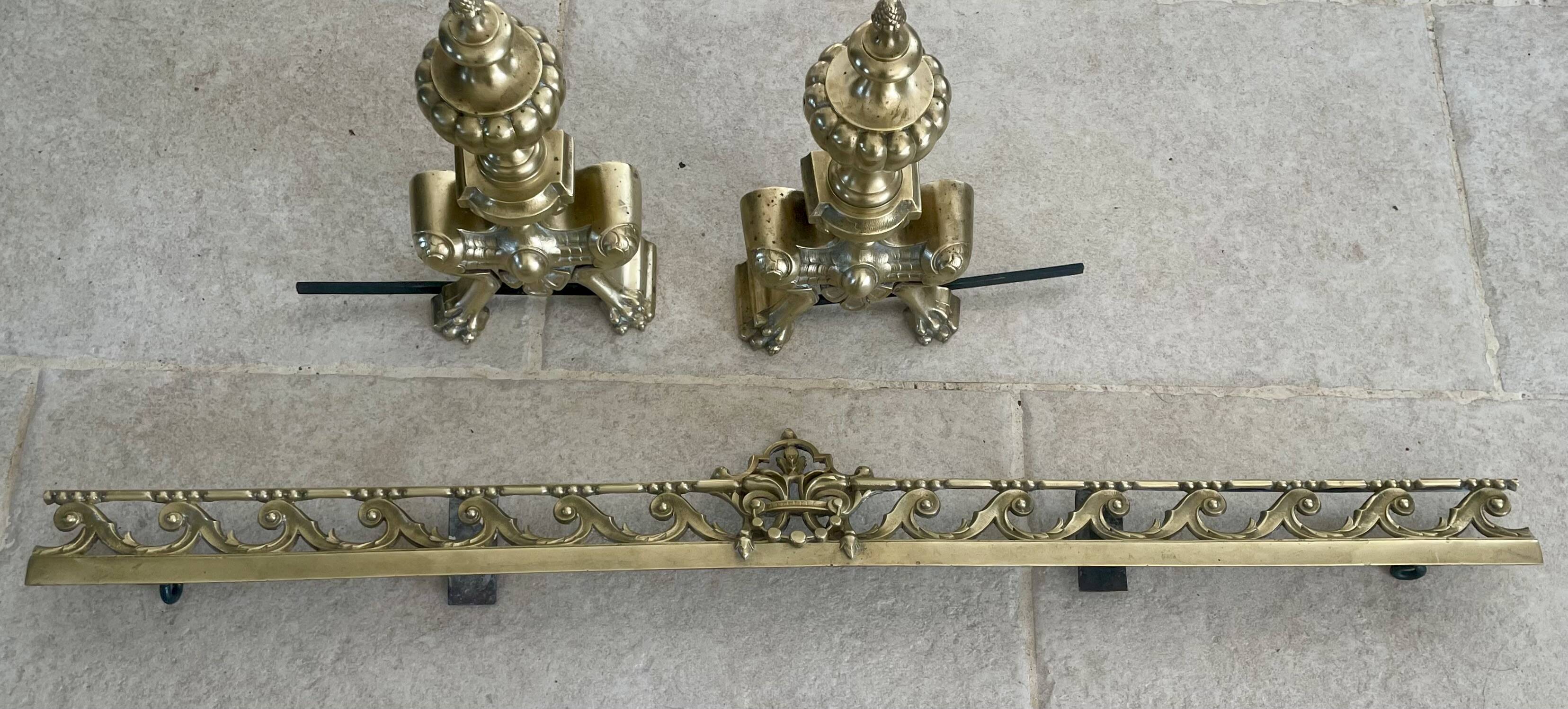 19th-century brass fireplace threshold bar