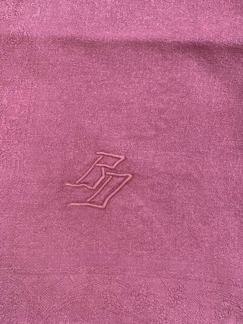 Set of 4 monogrammed BD napkins, rust, damask cotton and linen.