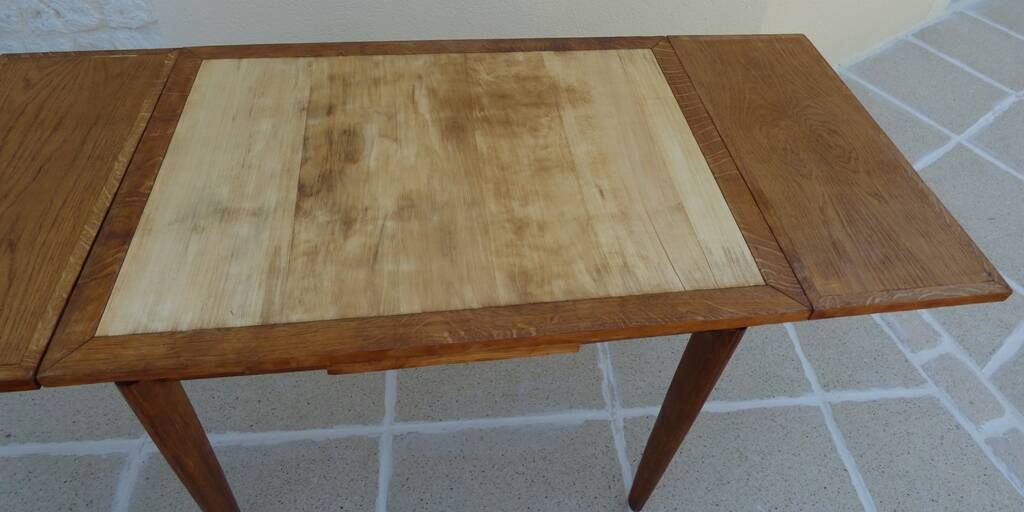 Italian wooden table with 2 extensions from 90 cm to 150 cm, completely restored