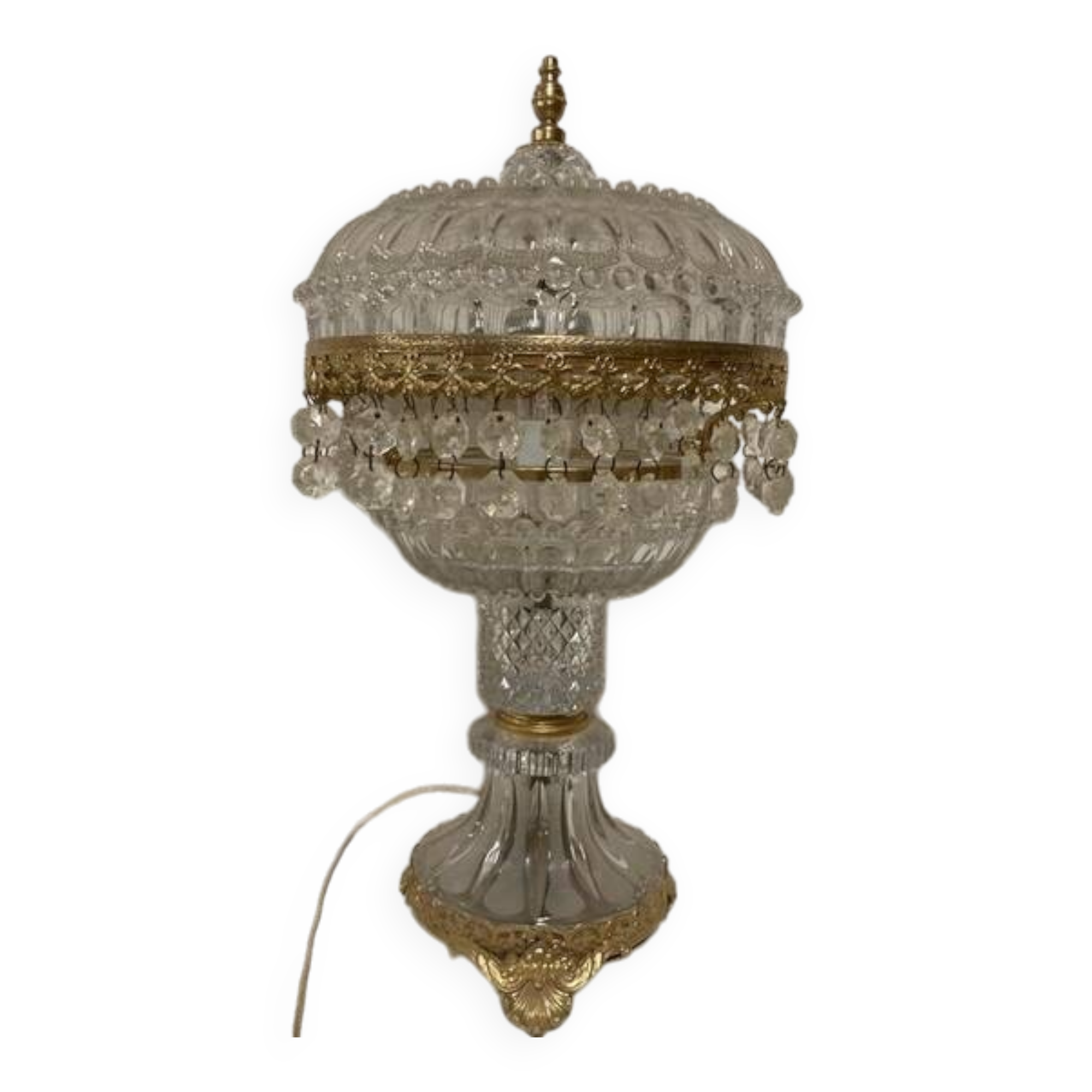 Crystal and brass table lamp