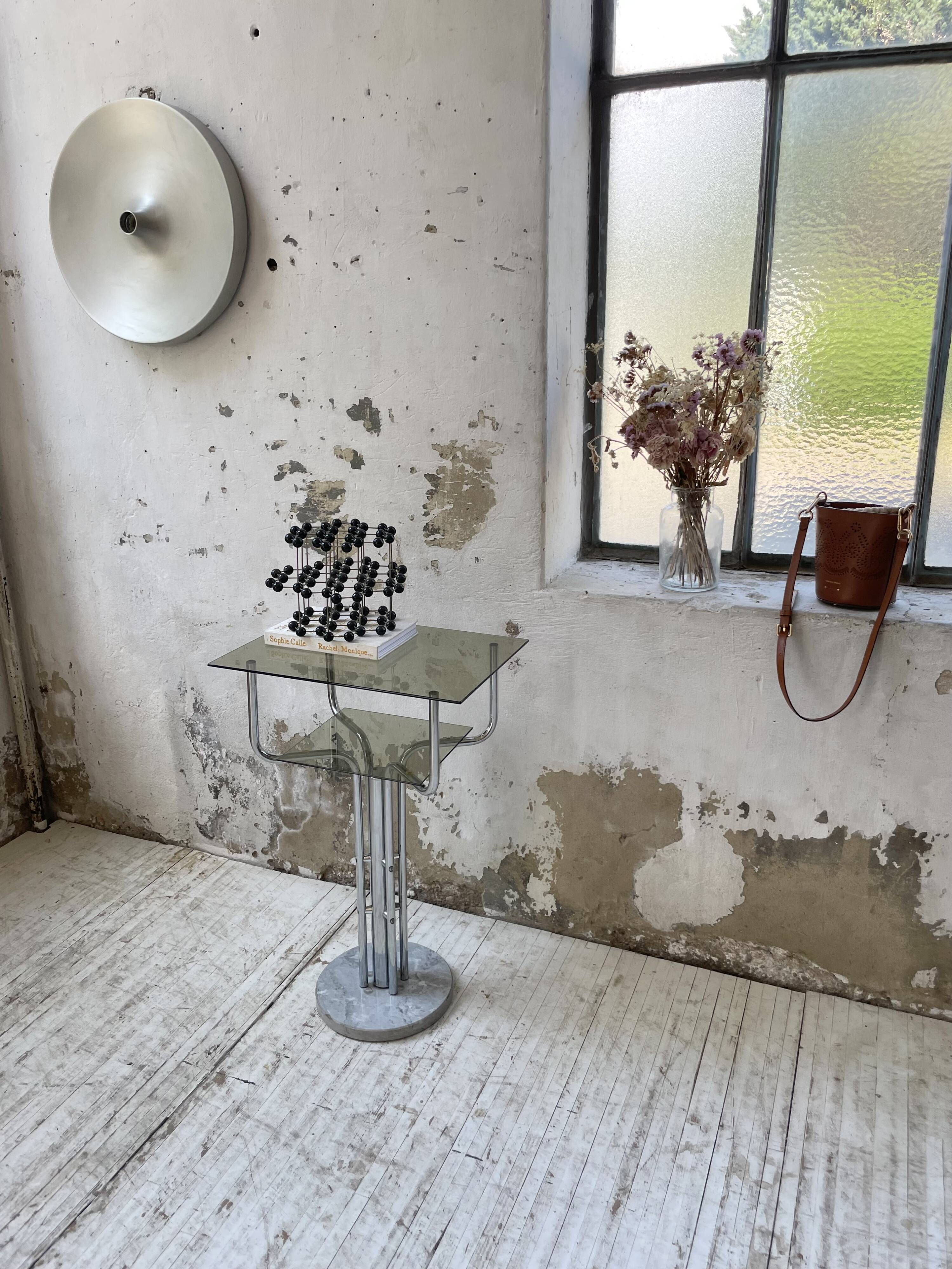 80s glass and marble console