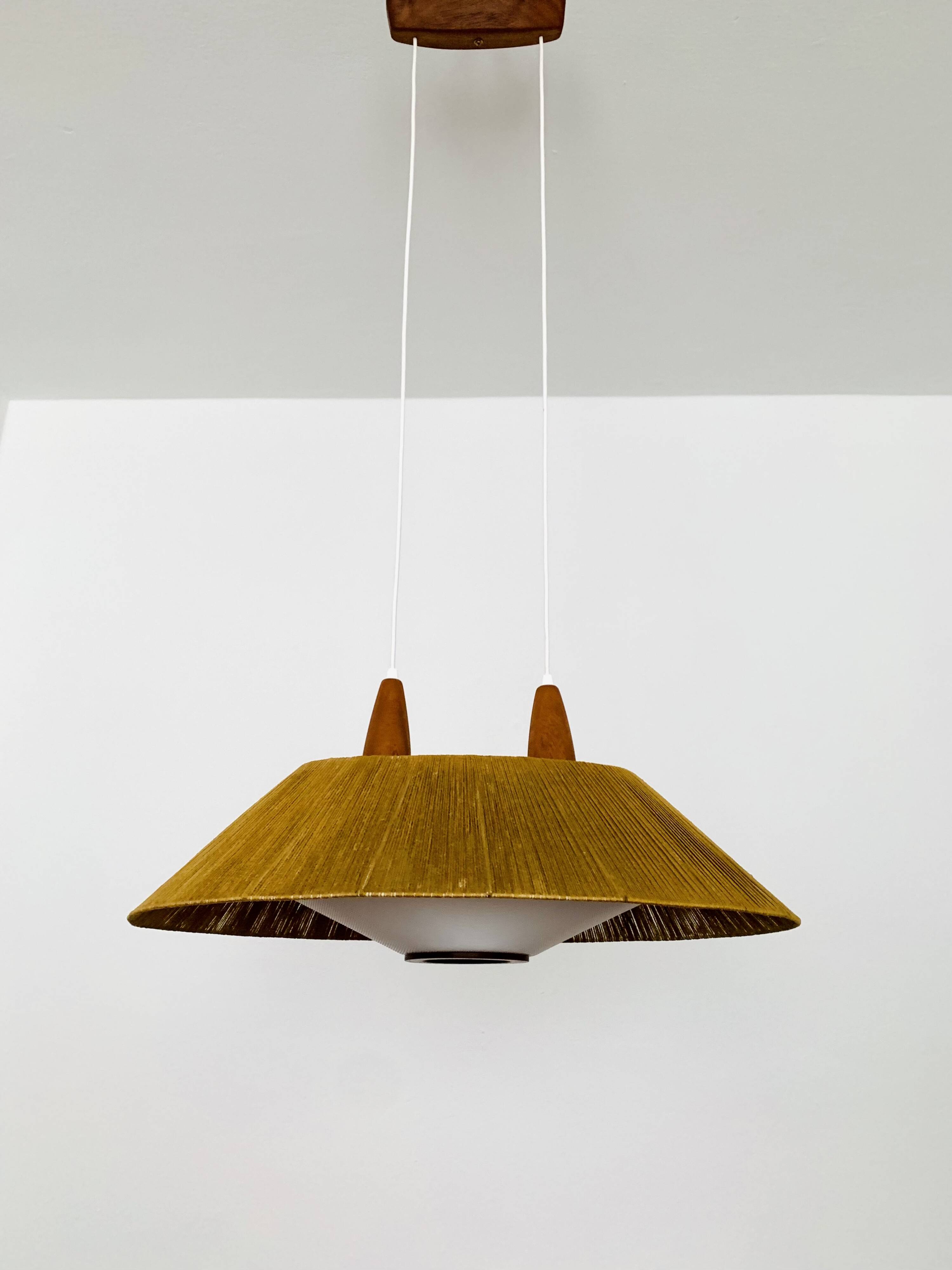 Raffia Bast and Teak Pendant Lamp from Temde