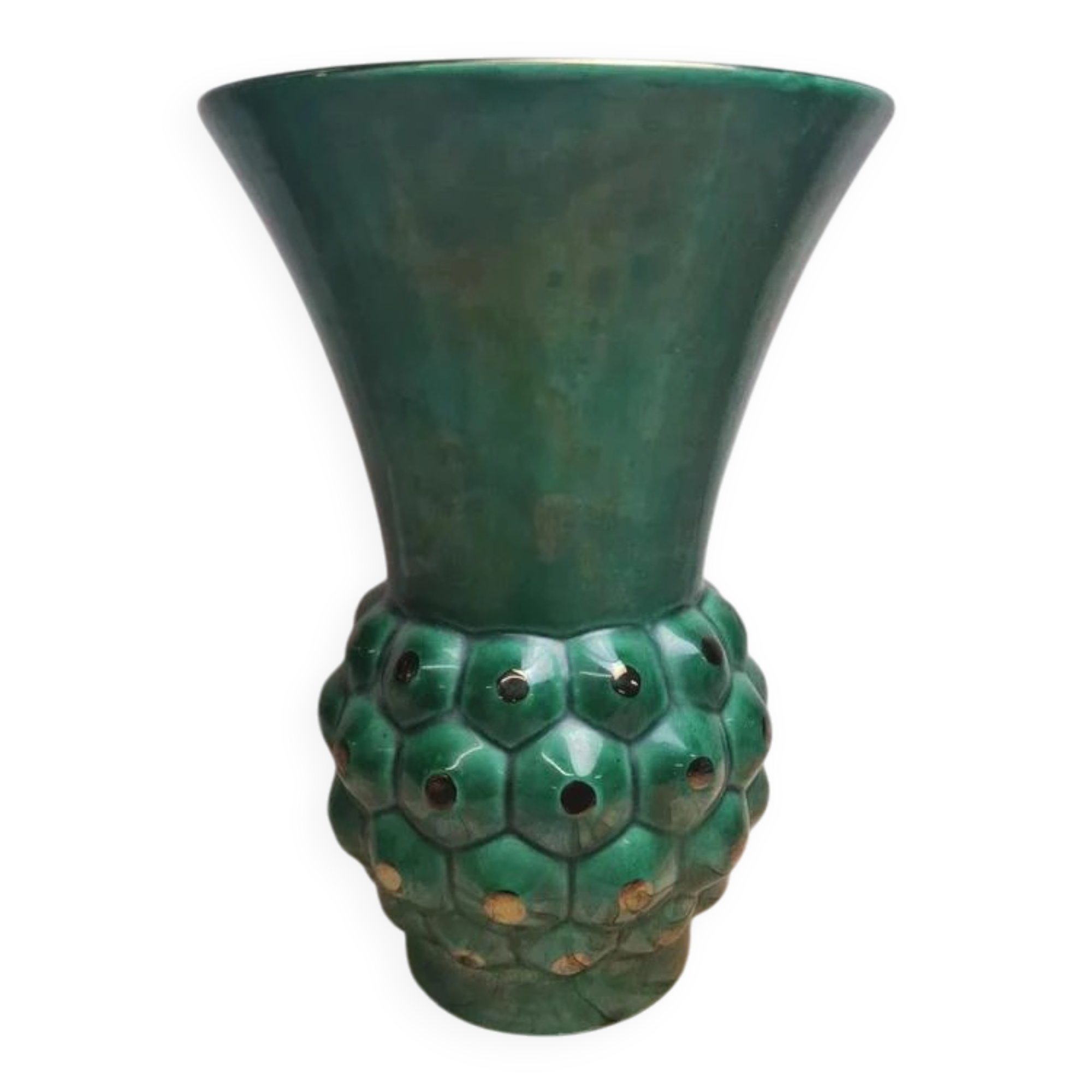 Large Saint-Clément vase model Ananas green – design by Blanche Letalle – vintage piece