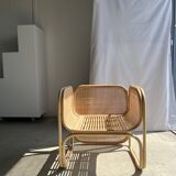Amsterdam rattan armchair with U-shaped armrest, squared canework