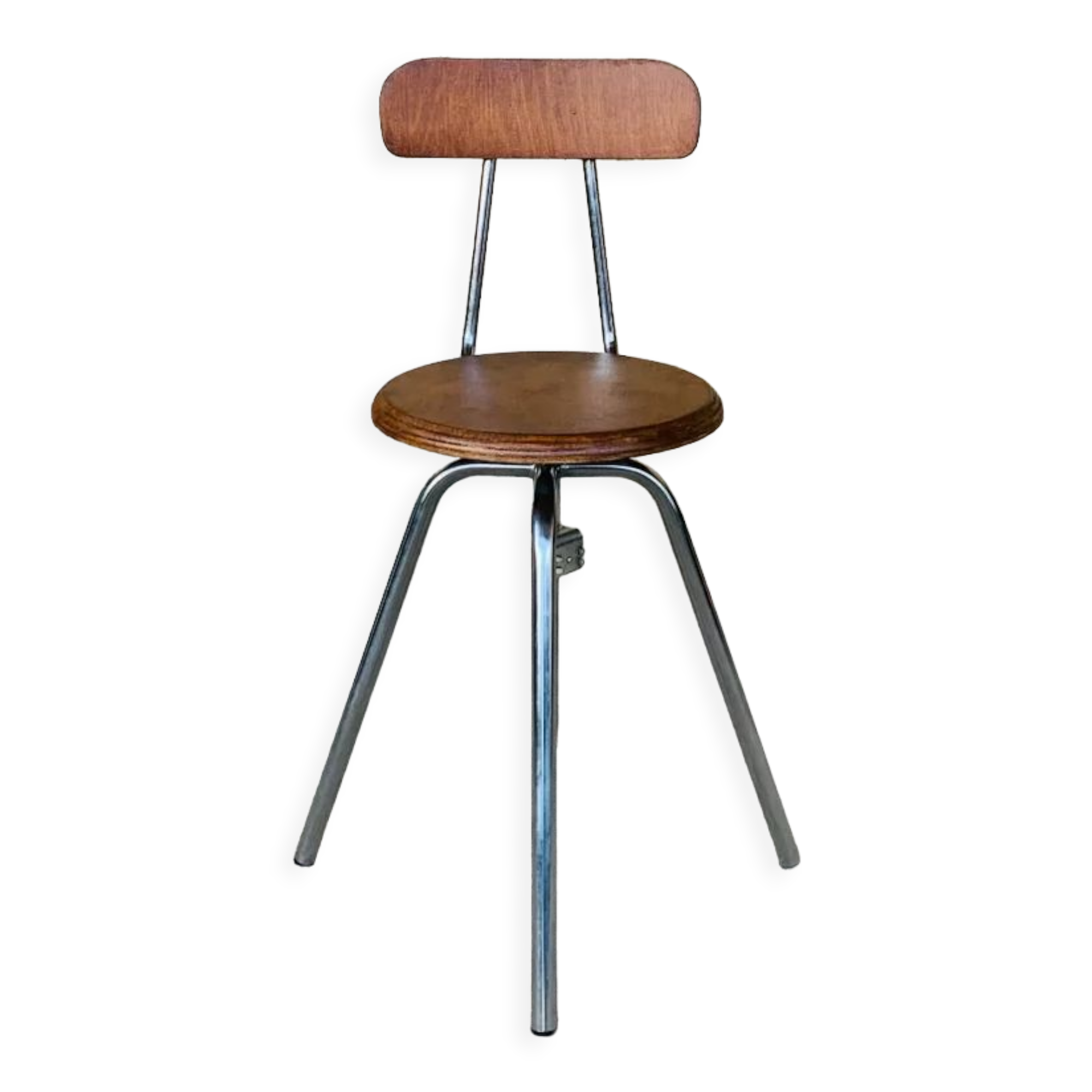 Vintage industrial metal and wood stool with adjustable swivel seat, 1960's