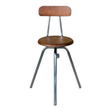 Vintage industrial metal and wood stool with adjustable swivel seat, 1960's