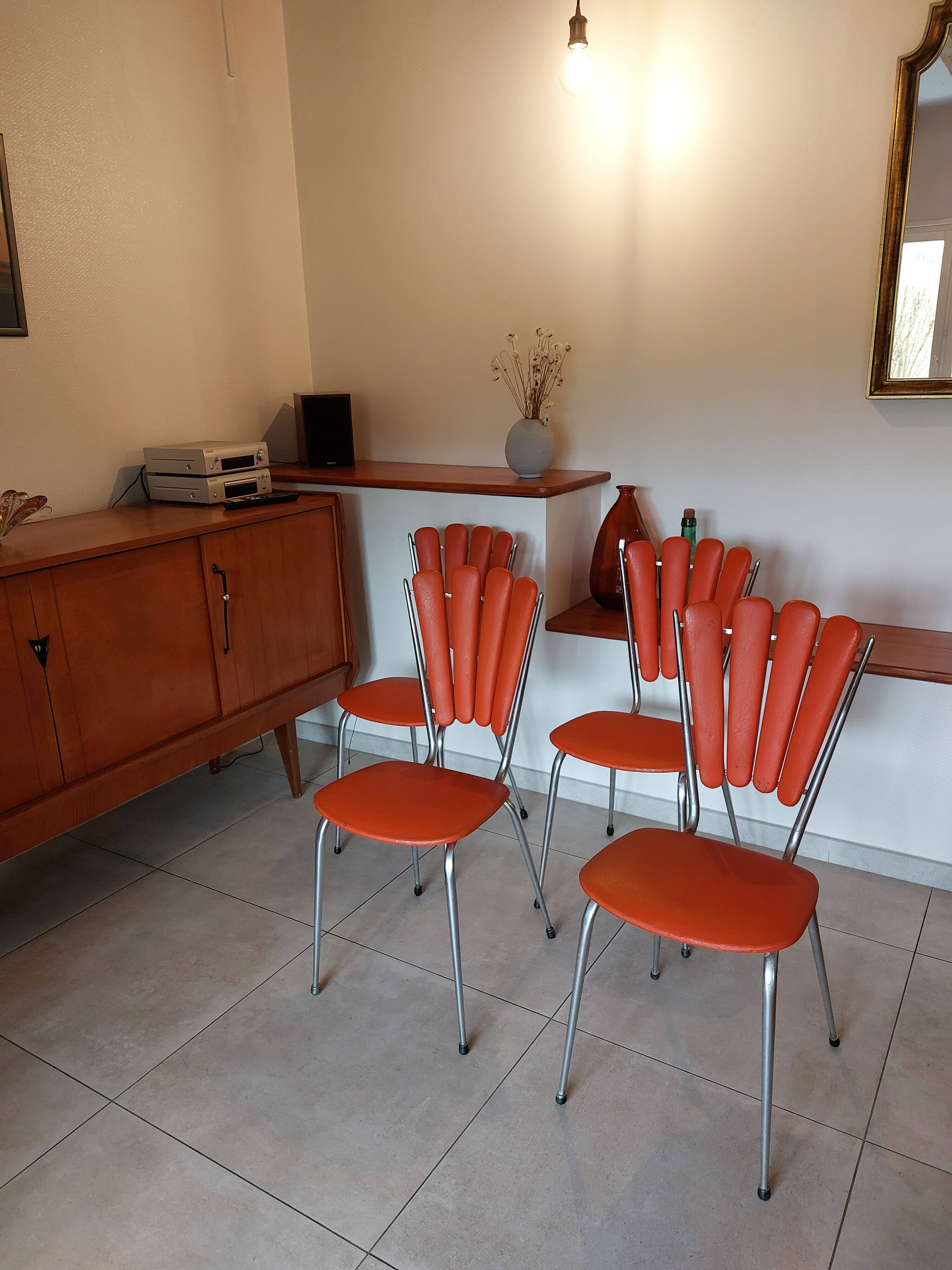 4 orange petal chairs, vintage