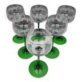 Set de 6 verres à vin blanc à pied vert en cristal
