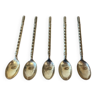 Lot de 5 cuillères à moka/café en métal argenté – Motif géométrique Ar