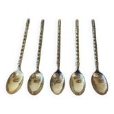Lot de 5 cuillères à moka/café en métal argenté – Motif géométrique Ar