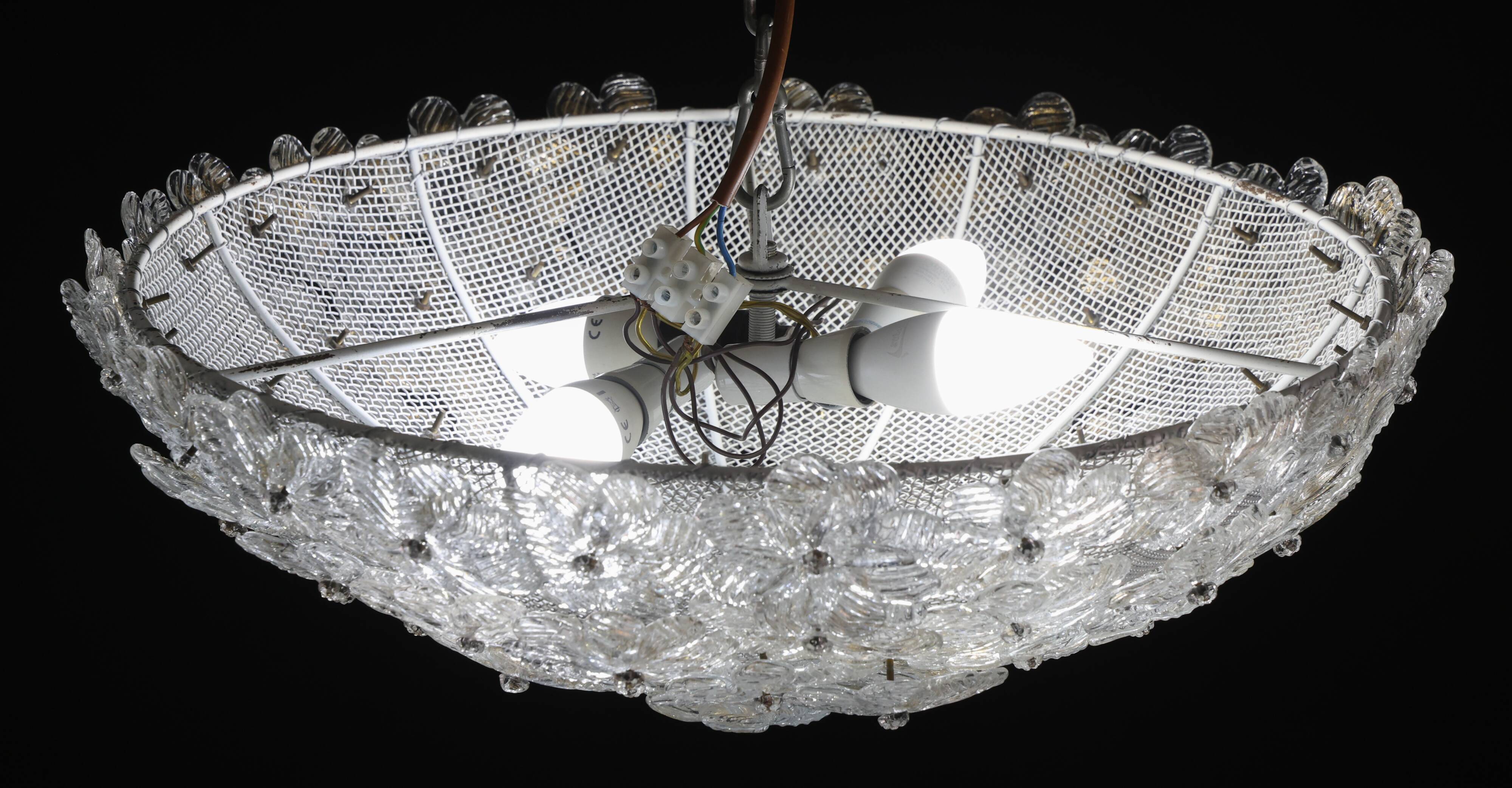 Wonderful Large Gold and Transparent Murano Glass Ceiling Light Flower by S