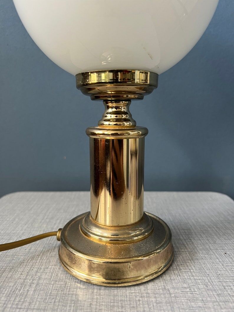 Set of 2 desk lamps in vintage golden opaline glass