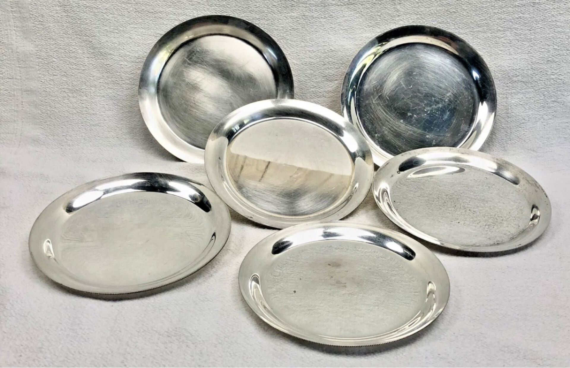 6 old silver-plated metal bread plates Valentini Spain