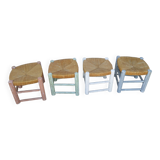 Set of 4 Bohemian straw stools