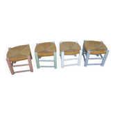 Set of 4 Bohemian straw stools