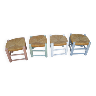 Set of 4 Bohemian straw stools