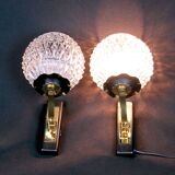 Maison Arlus Pair of brass and black wall sconces, France Mid-Century