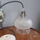 Portable lamp / pendant lamp in white opalescent glass. Art Deco style