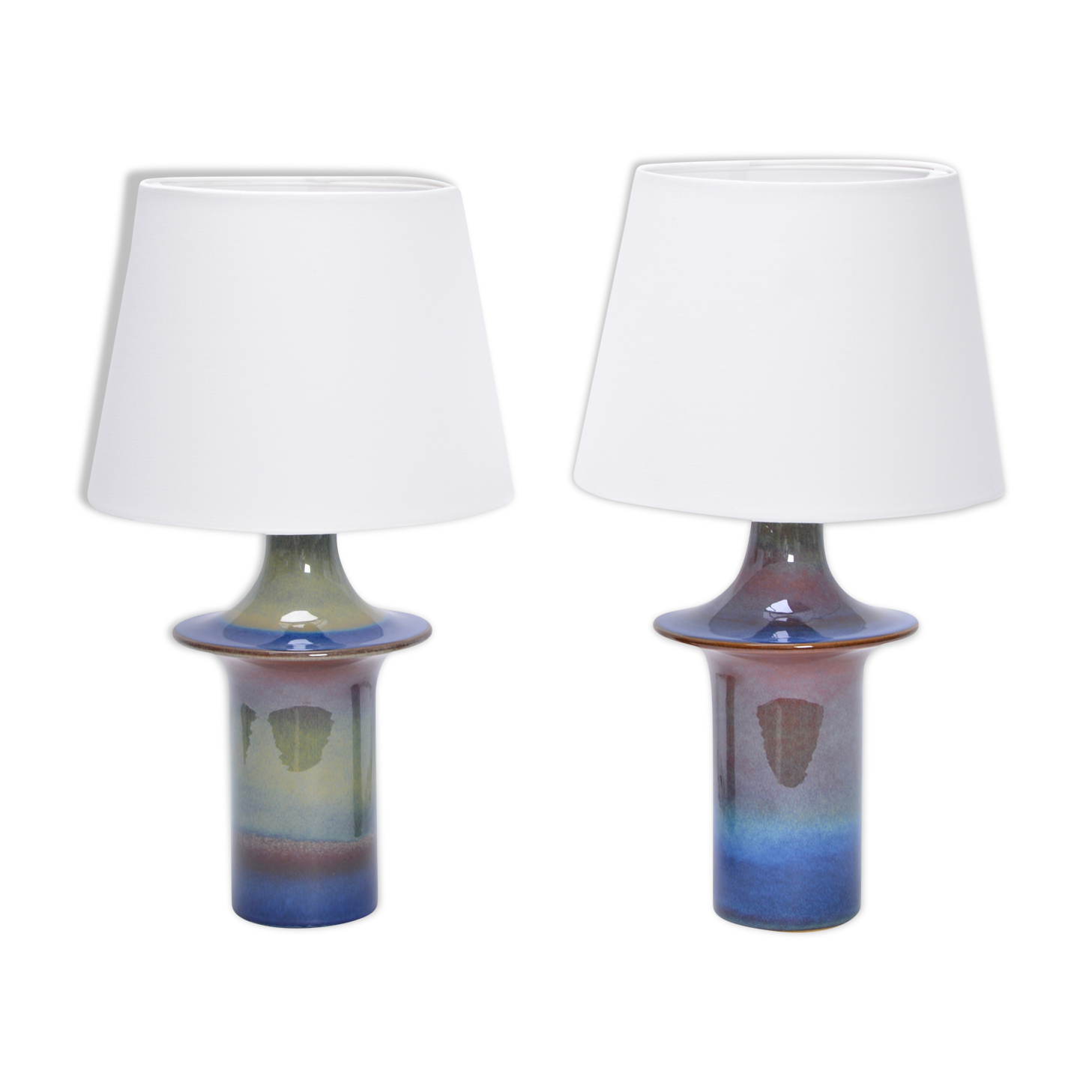 Tall Mid-Century Modern Danish Blue Table Lamps from Soholm, Set of 2