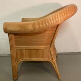Pencil or split reed rattan arm or club chair, Vivai del Sud, 80s