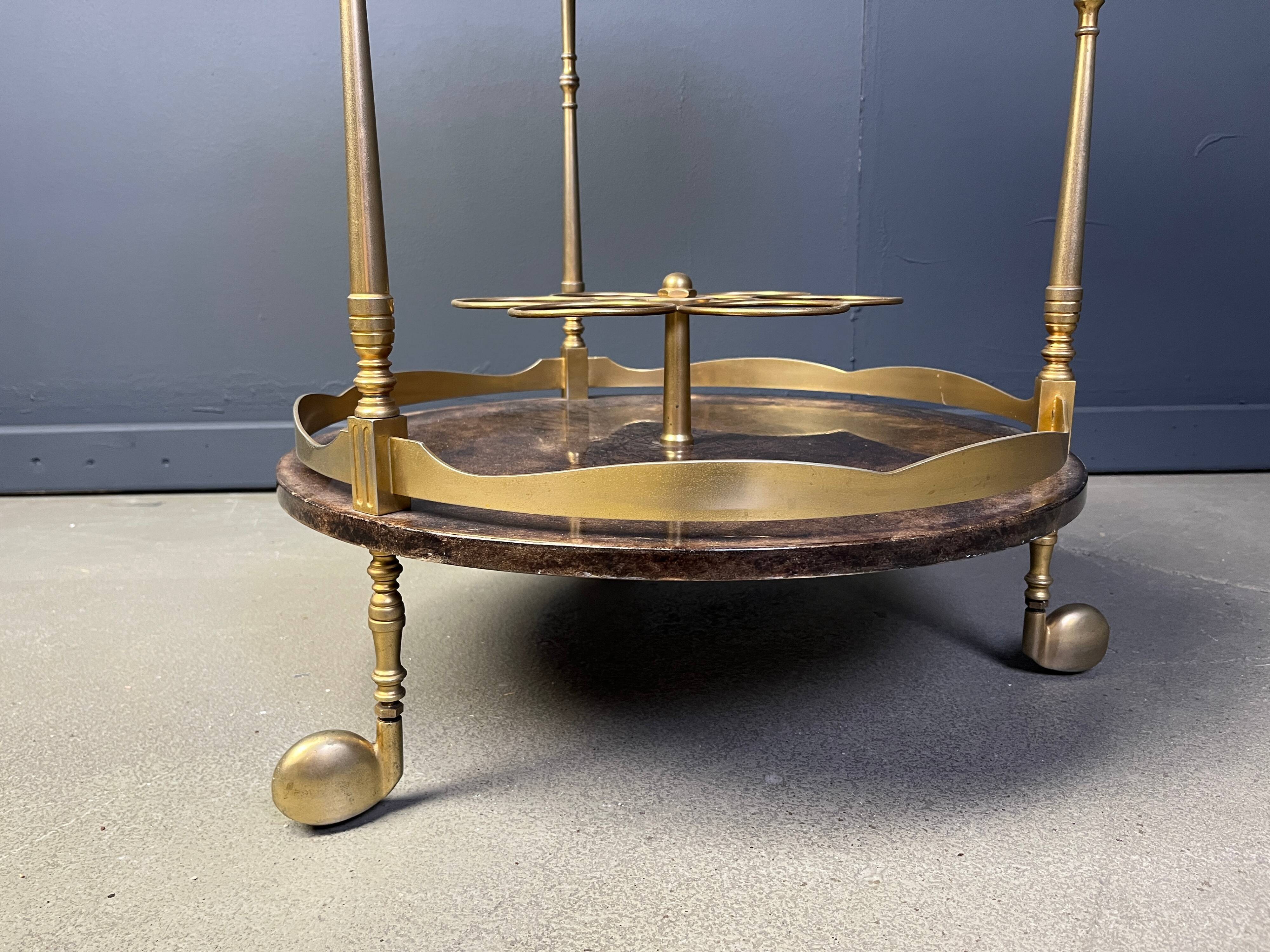 Italian lacquered goatskin / parchment serving bar cart by Aldo Tura