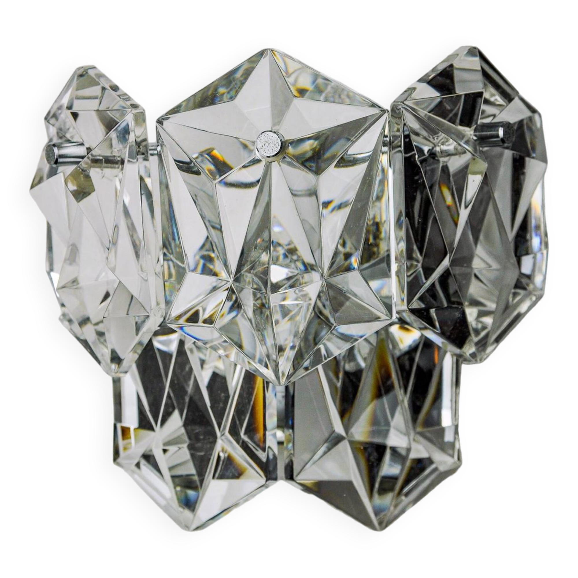 Kinkeldey wall lamp, cut crystals, 2 levels, Germany, 1970