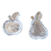 Lot de 2 cendriers en cristal pomme et poire