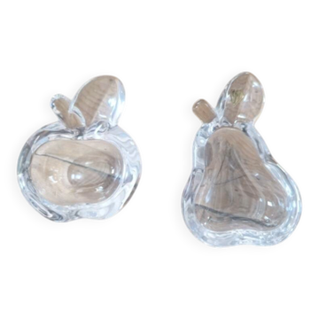 Lot de 2 cendriers en cristal pomme et poire
