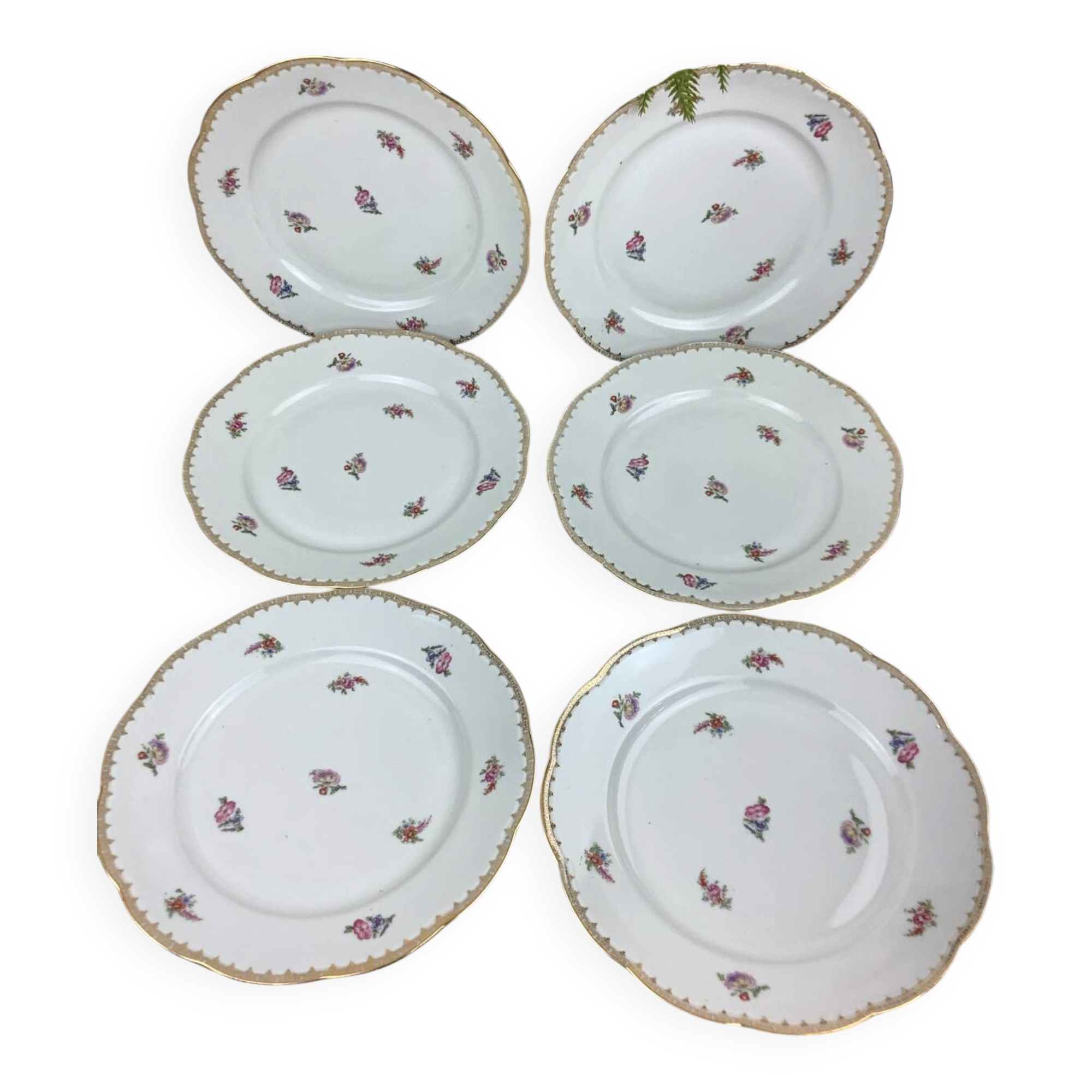 6 flat plates porcelain Limoges France