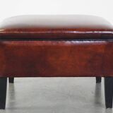 Large square sheepskin leather ottoman with a beautiful patina