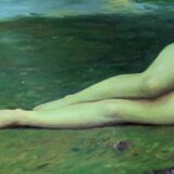 Painting on bare wood lying in a clearing