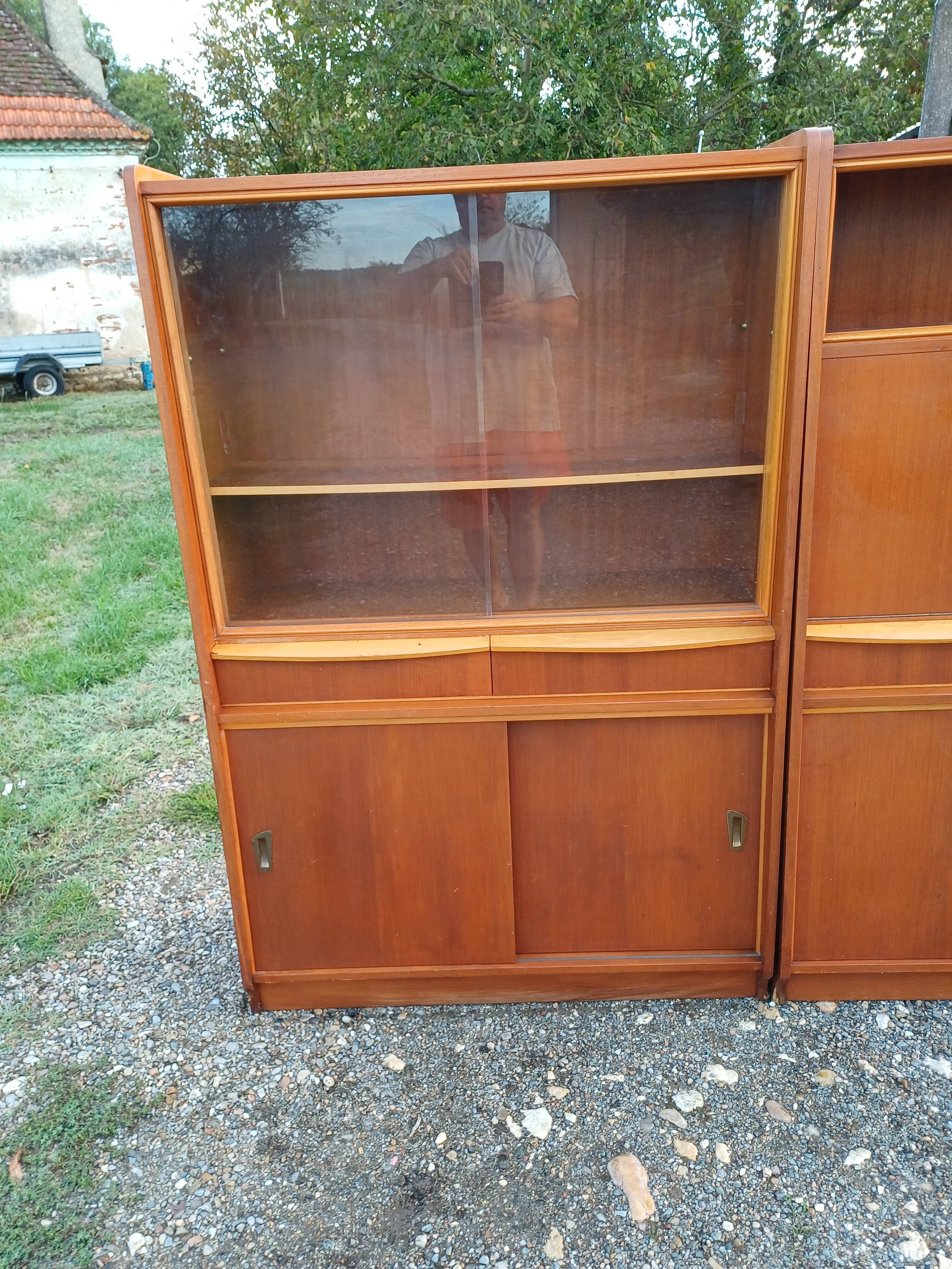 1950s wood and glass display cabinet