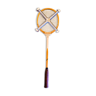 Old Donnay Squash racket with its mounting bracket