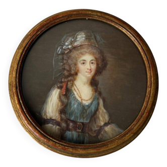 19th century miniature representing an elegant 18th century gilded frame