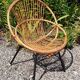 Fauteuil rotin - piétement acier noir - vintage