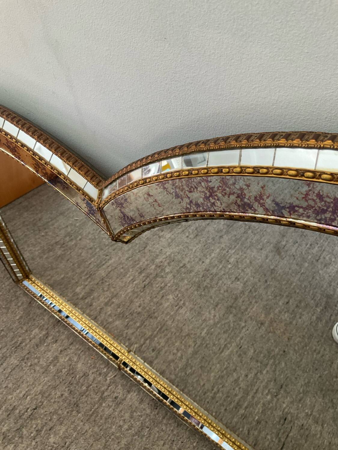 Large vintage brass and glazing bead mirror