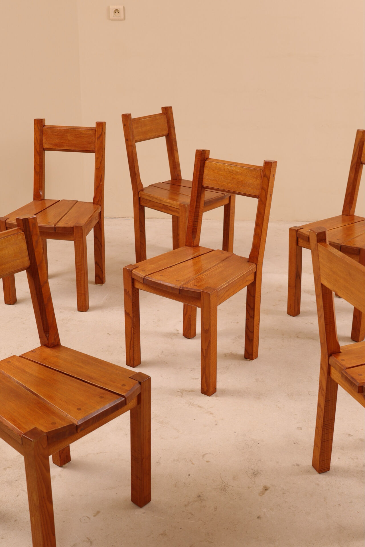 Solid elm chairs, 1980s