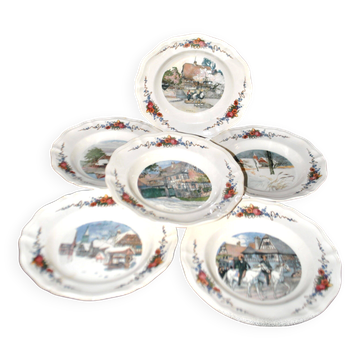 Sarreguemines set of 6 deep plates Obernai Loux decoration – Alsace