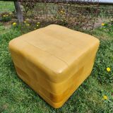 Pouf, cubic synthetic leather stool