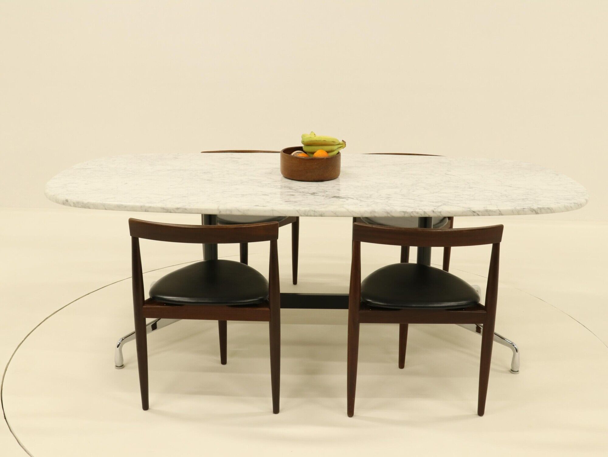 Eames Segmented Oval Dining Table in White Marble & Stainless Steel