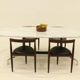 Eames Segmented Oval Dining Table in White Marble & Stainless Steel