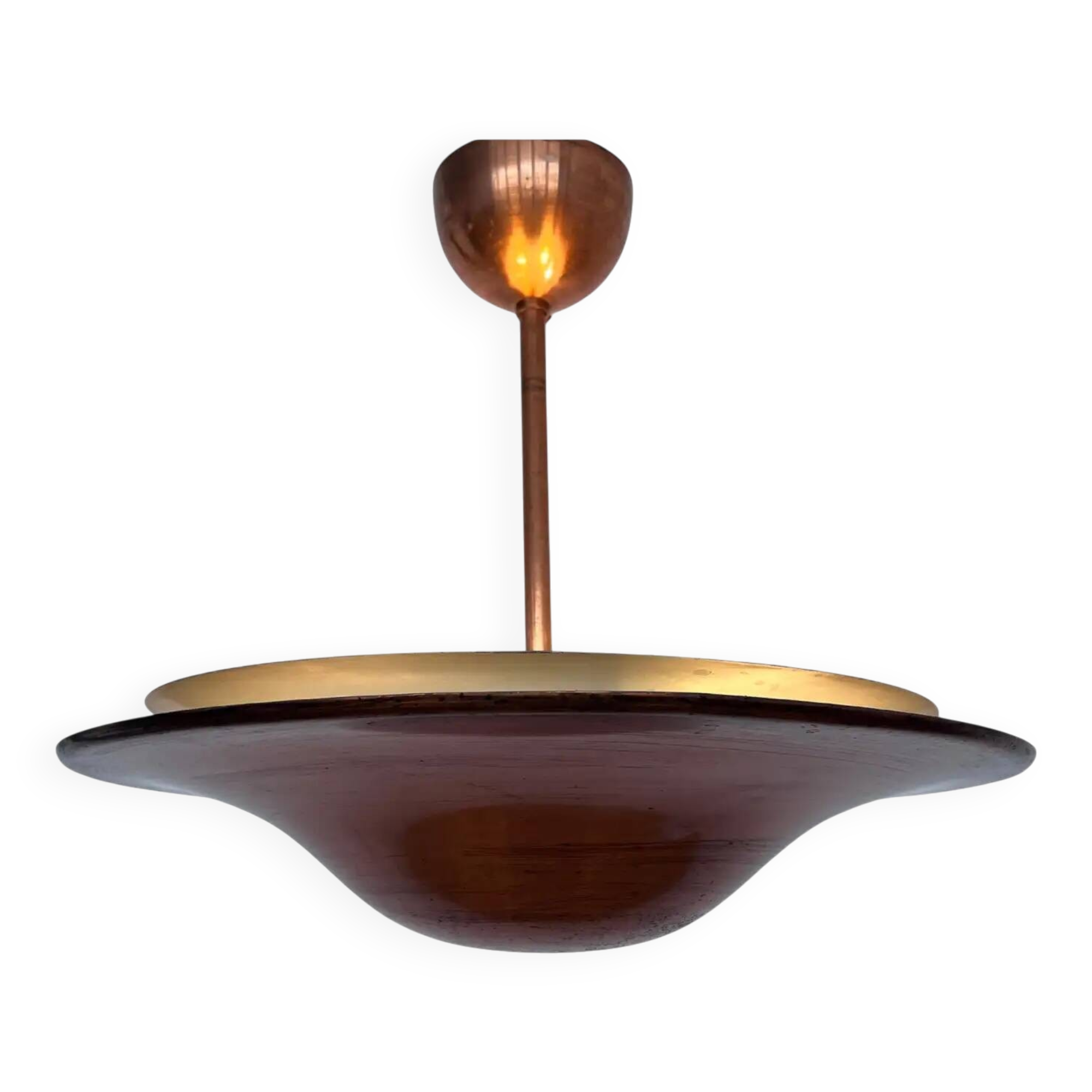 Suspension en laiton de style Bauhaus à éclairage indirect, années 1930 - Tchécoslovaquie